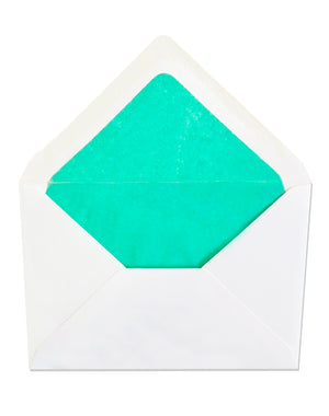 Enveloppe patte pointue velin blanc 114x162 doublée Soie Turquoise