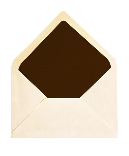 Enveloppe patte pointue Vergé ivoire 114x162 doublée Soie Chocolat