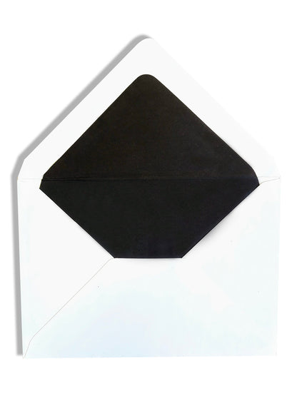 Enveloppe patte pointue velin blanc 114x162 doublée Soie Noire