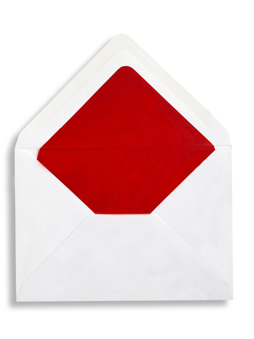 Enveloppe patte pointue vergé blanc 120x180 doublée Soie Rouge