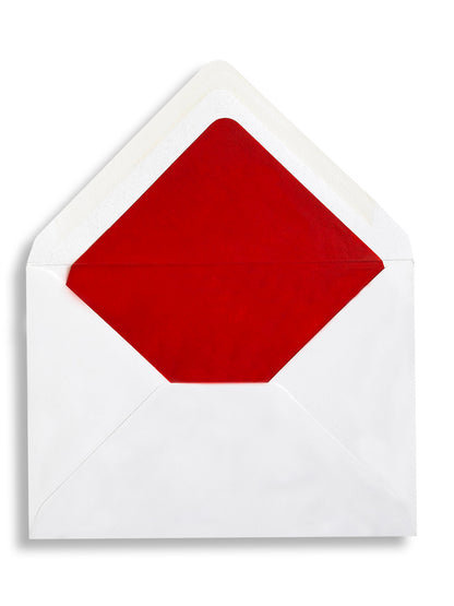 Enveloppe patte pointue velin blanc 114x162 doublée Soie Rouge
