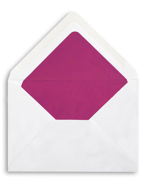 Enveloppe patte pointue vergé blanc 120x180 doublée Soie Fuschia