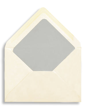 Enveloppe patte pointue velin ivoire 110x225 doublée Soie Gris